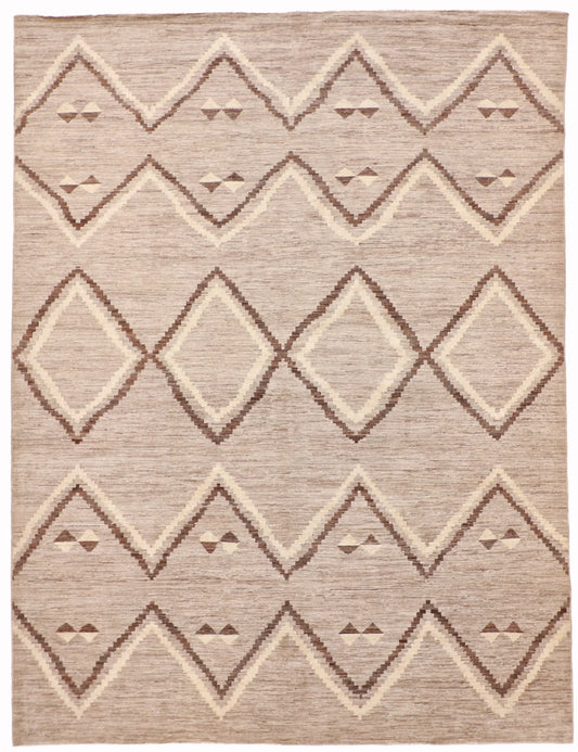 W 9 - L 11.9 - Mountain Modern Wool Western Rectangle - Hand Woven Rug - 63260