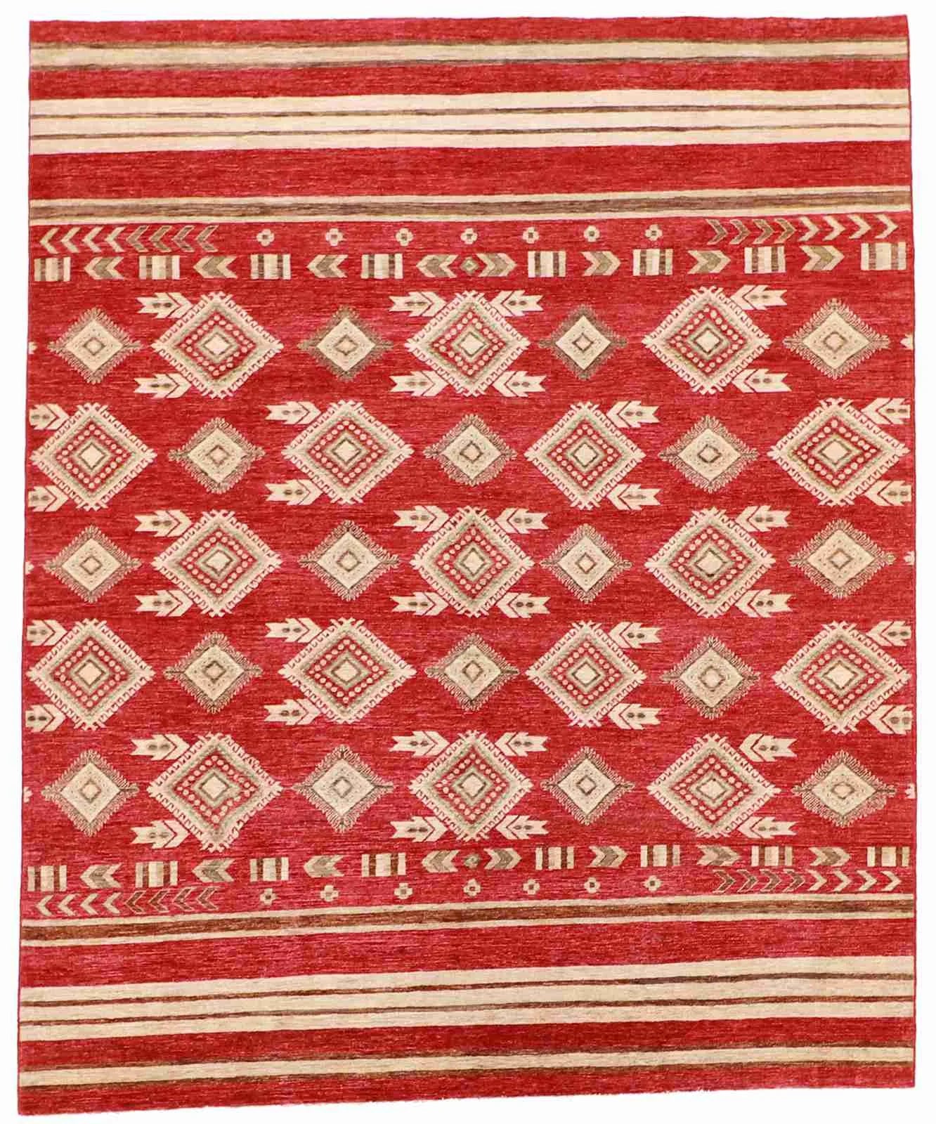 W 8.2 - L 10.1 - Mountain Modern Wool Western Rectangle - Finest Hand-Knotted Quality Wool - 63272