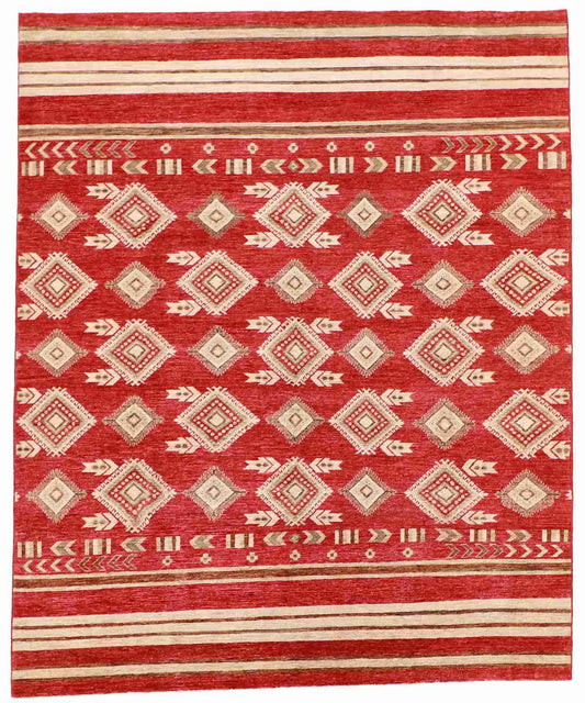 W 8.2 - L 10.1 - Mountain Modern Wool Western Rectangle - Finest Hand-Knotted Quality Wool - 63272