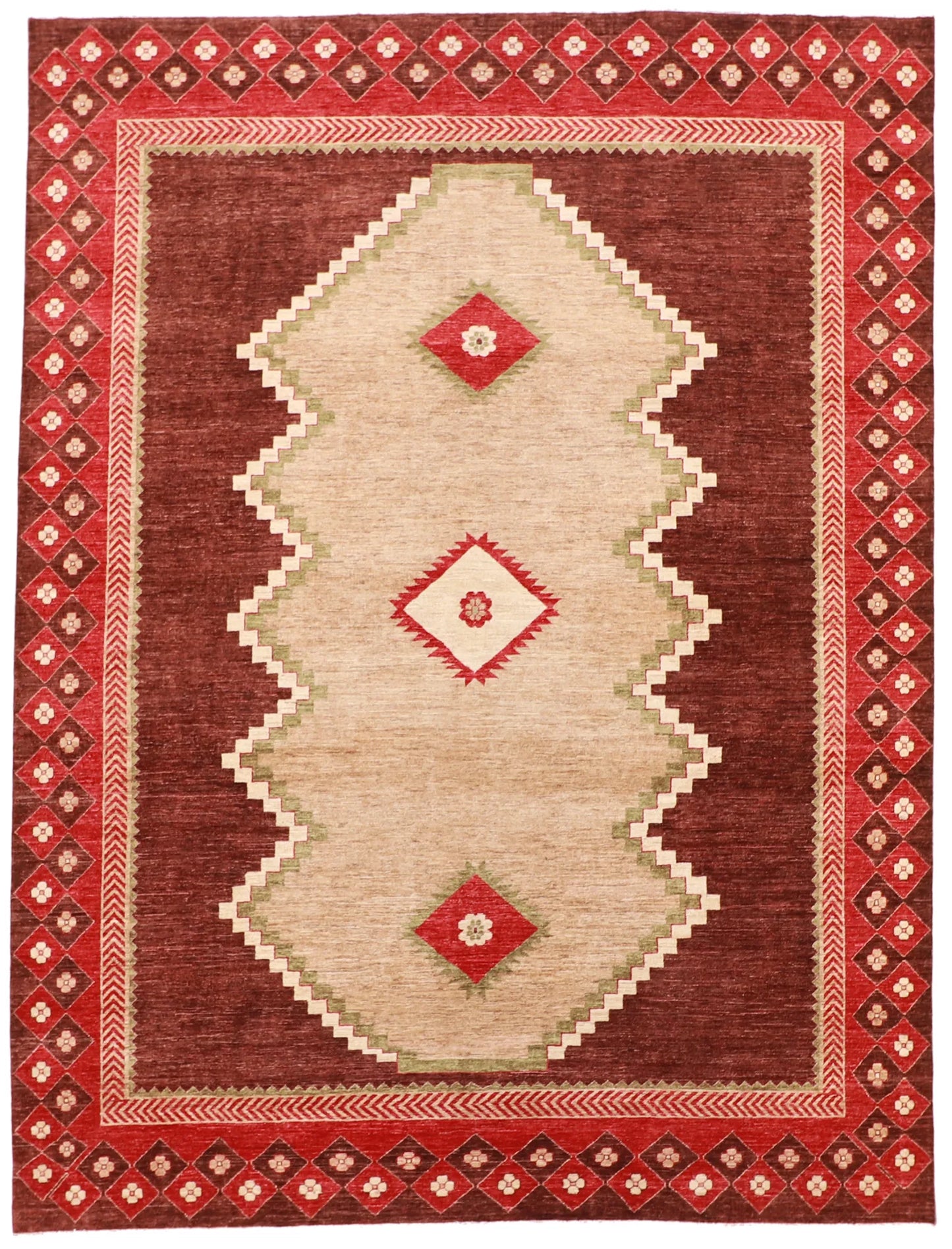 W 9 - L 11.11 - Western Wool Mountain Modern Rectangle - Hand Woven Rug - 63275