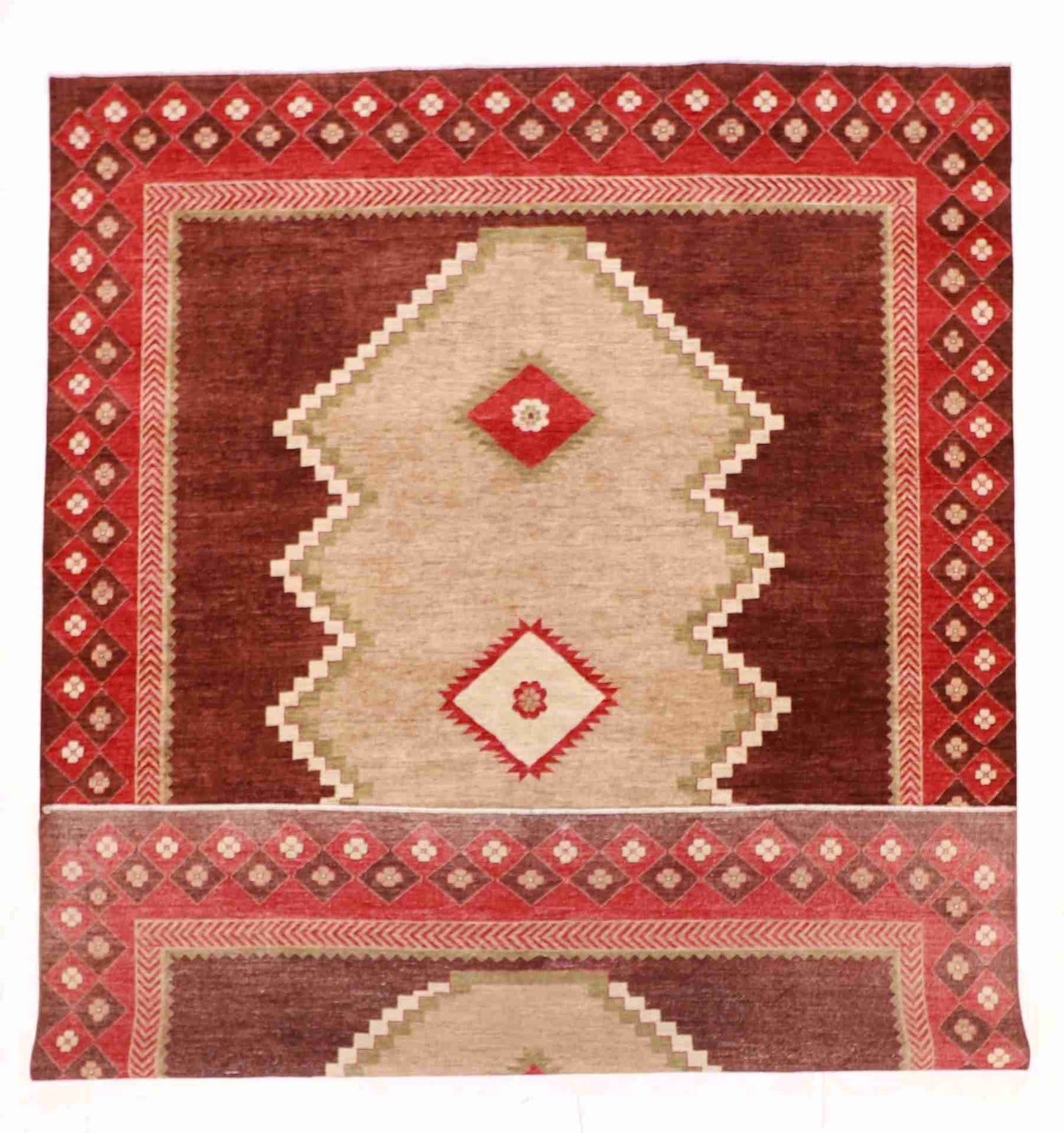 W 9 - L 11.11 - Western Wool Mountain Modern Rectangle - Hand Woven Rug - 63275