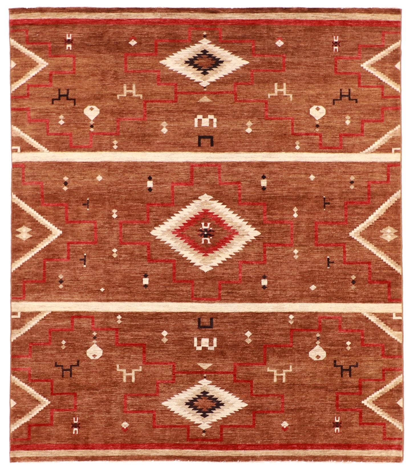 W 8.3 L 9.9 Mountain Modern 100% Wool Hand-Woven All-Over Design - 63278