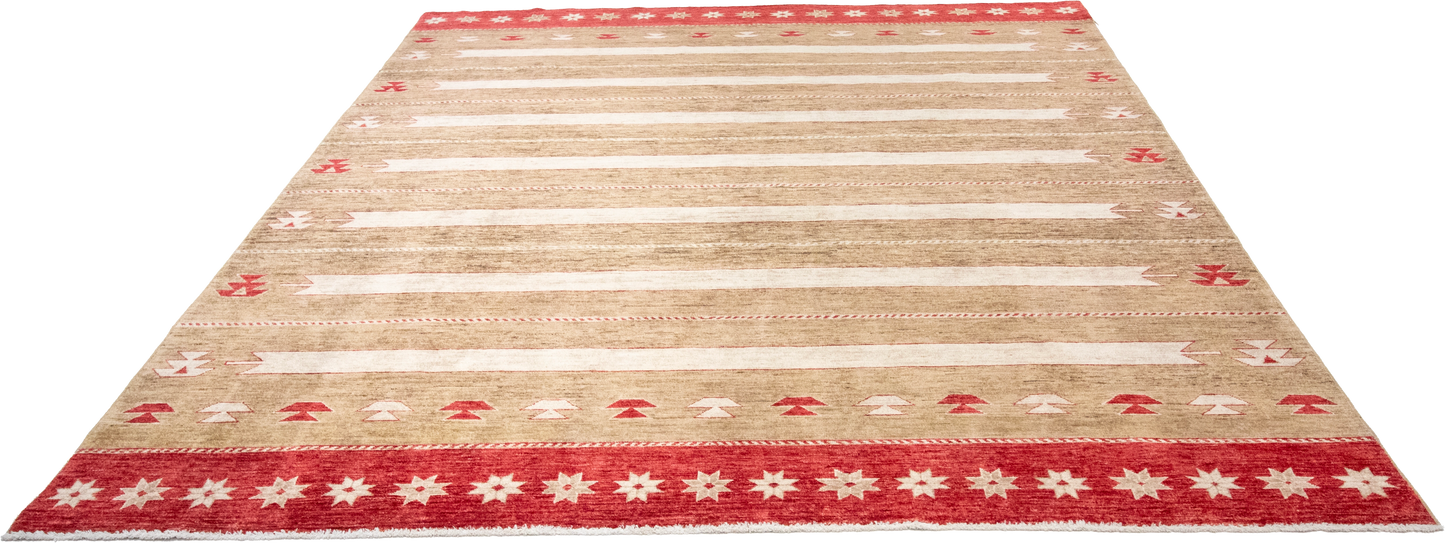 W 8.2 L 10.1 Mountain Modern 100% Wool Hand-Woven All-Over Design - 63280