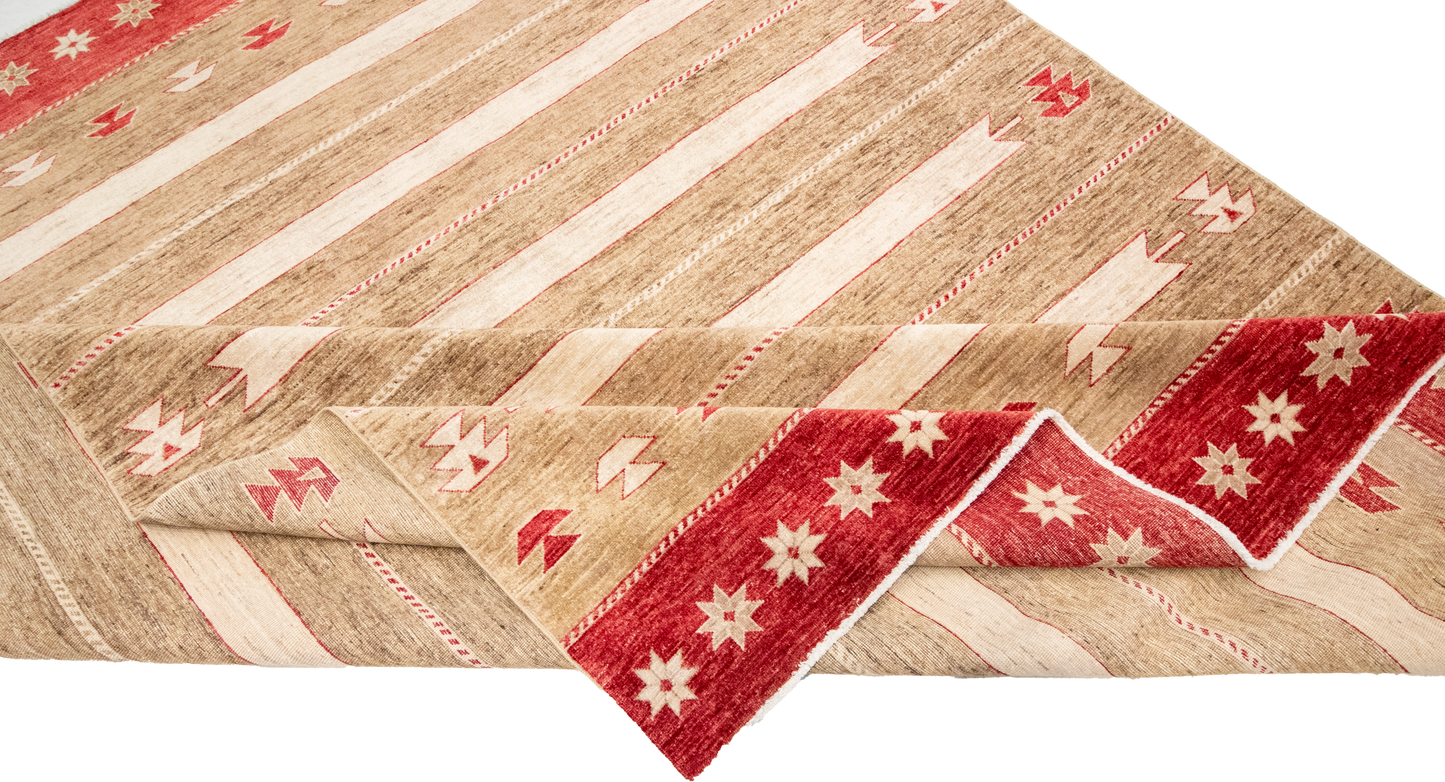 W 8.2 L 10.1 Mountain Modern 100% Wool Hand-Woven All-Over Design - 63280