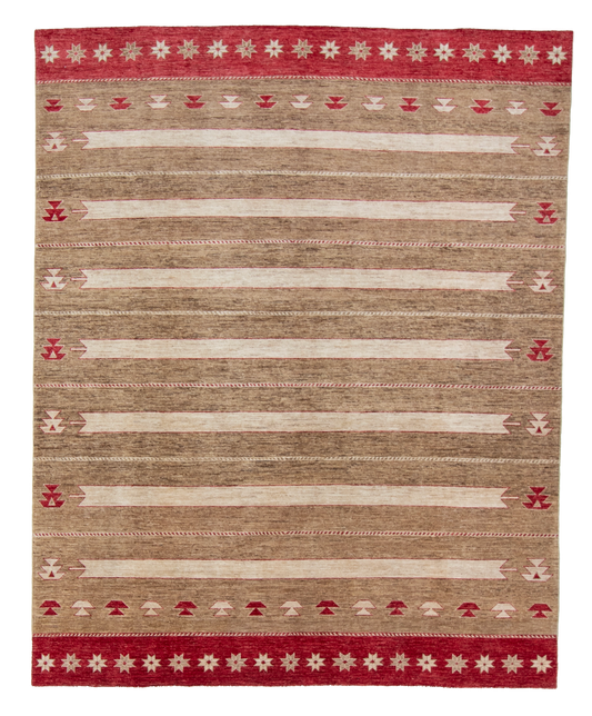 W 8.2 L 10.1 Mountain Modern 100% Wool Hand-Woven All-Over Design - 63280