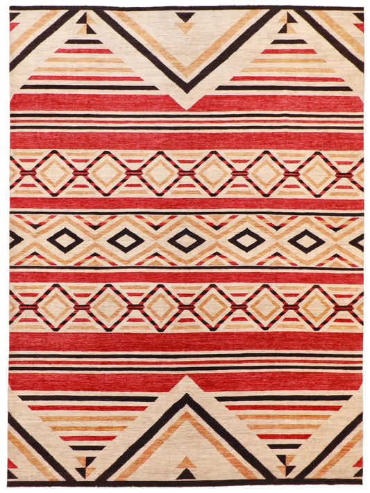 W 9 - L 12.2 - Mountain Modern Wool Western Rectangle - Hand Woven Rug - 63288