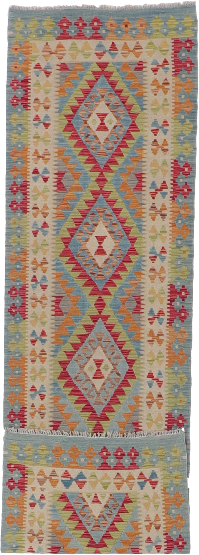 W 2.8 L 9.5 Kilim 100% Wool Hand-Woven Geometric Design - 63320
