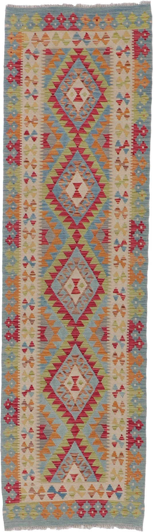 W 2.8 L 9.5 Kilim 100% Wool Hand-Woven Geometric Design - 63320