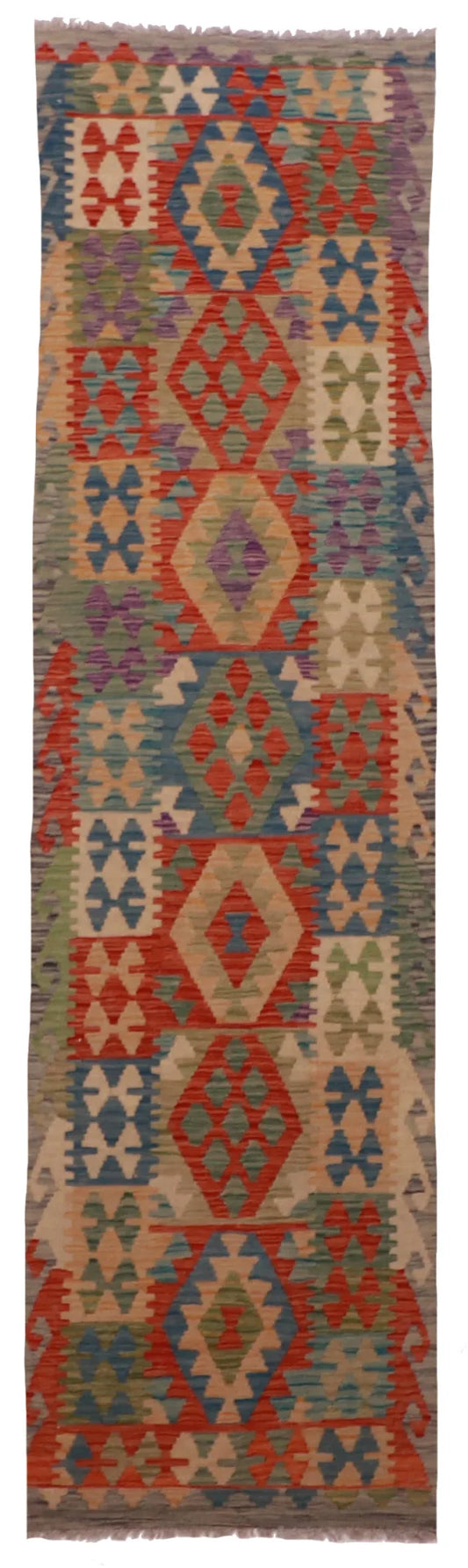 2.7 x 9.7 - Kilim Fine/Wool Geometric Rectangle - Finest Hand-Made Quality Wool — 63321
