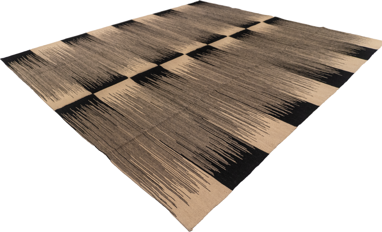 W 8.9 L 9.6 Kilim 100% Wool Hand-Woven Geometric Design - 63328