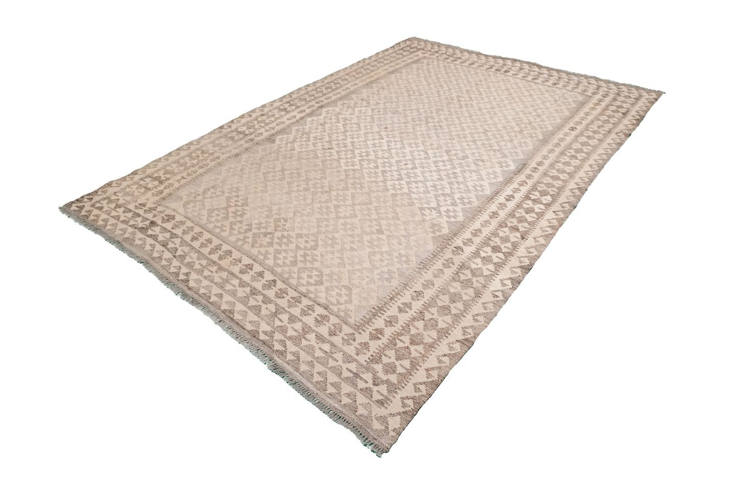 W 5 - L 6.6 - Kilim Fine/Wool Geometric Rectangle - Finest Hand-Made Quality Wool - 63334