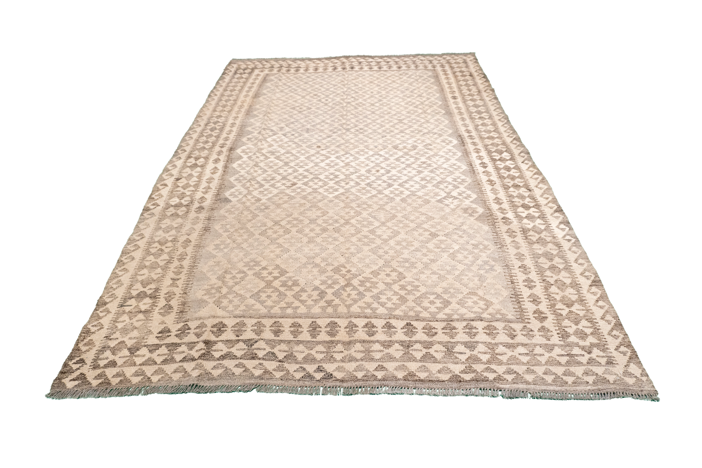 W 5 - L 6.6 - Kilim Fine/Wool Geometric Rectangle - Finest Hand-Made Quality Wool - 63334