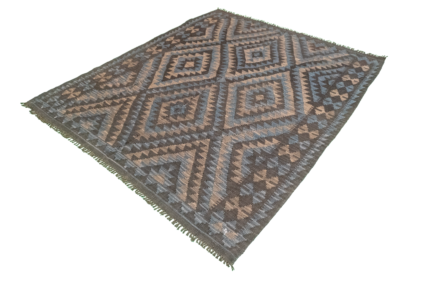 W 5.5 - L 6.4 - Kilim Fine/Wool Geometric Rectangle - Finest Hand-Made Quality Wool - 63342