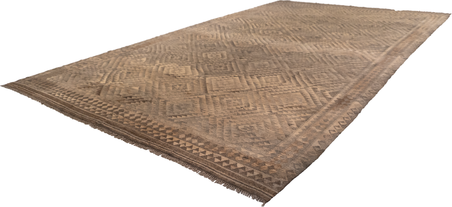 W 10 - L 16.6 - Kilim Fine/Wool Geometric Rectangle - Finest Hand-Made Quality Wool - 63348