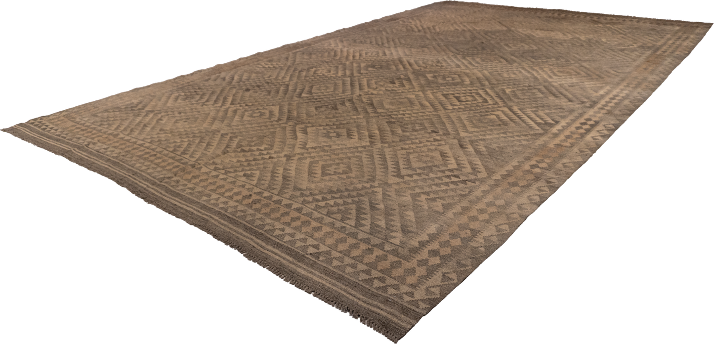 W 10 - L 16.6 - Kilim Fine/Wool Geometric Rectangle - Finest Hand-Made Quality Wool - 63348