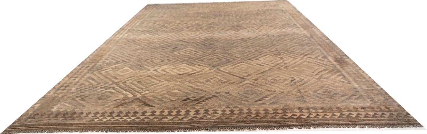 W 10 - L 16.6 - Kilim Fine/Wool Geometric Rectangle - Finest Hand-Made Quality Wool - 63348