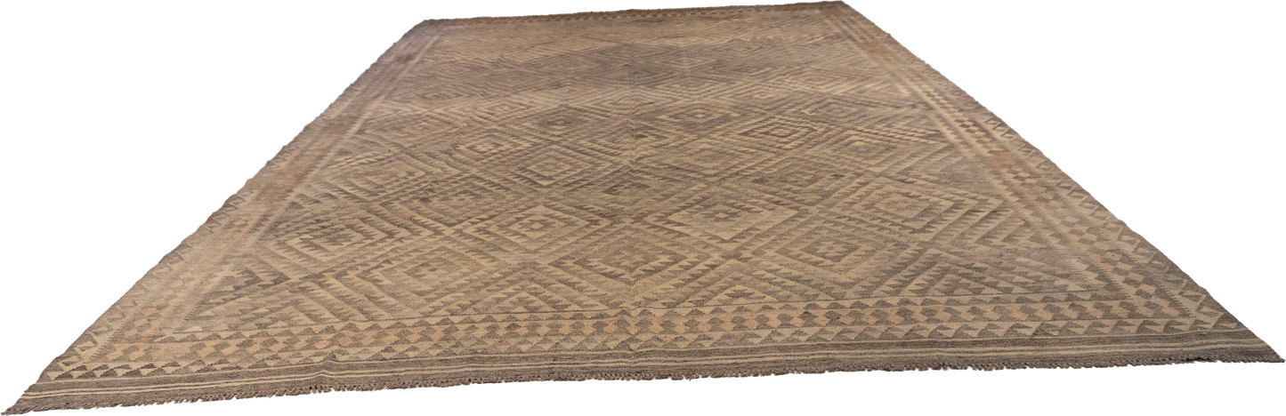 W 10 - L 16.6 - Kilim Fine/Wool Geometric Rectangle - Finest Hand-Made Quality Wool - 63348