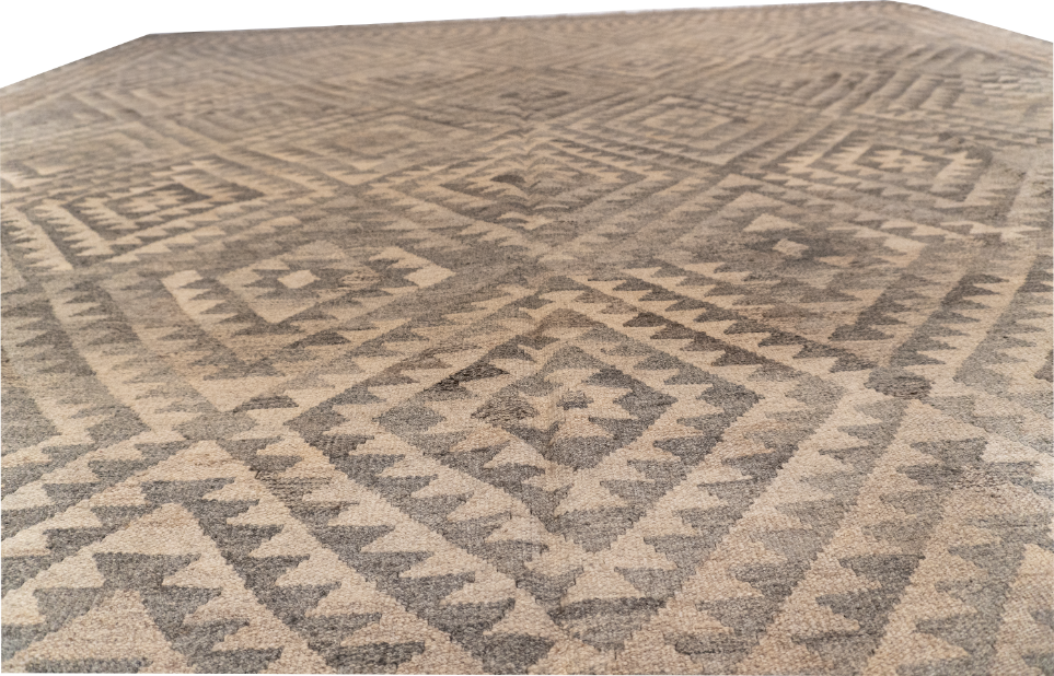 W 10 - L 16.6 - Kilim Fine/Wool Geometric Rectangle - Finest Hand-Made Quality Wool - 63348