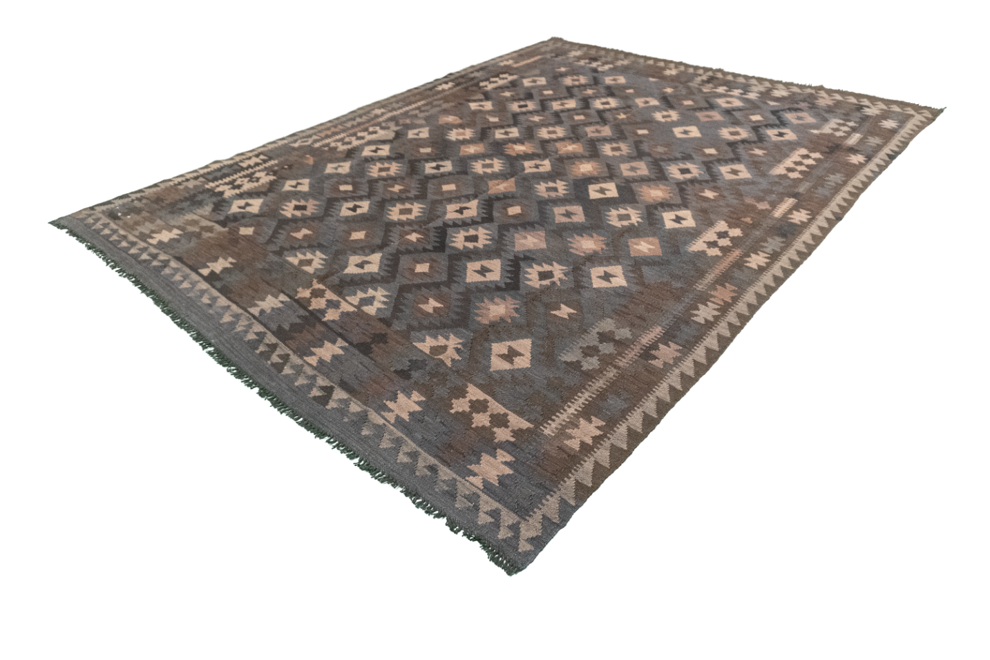 W 7 L 9.6 Kilim 100% Wool Hand-Woven Geometric Design - 63349