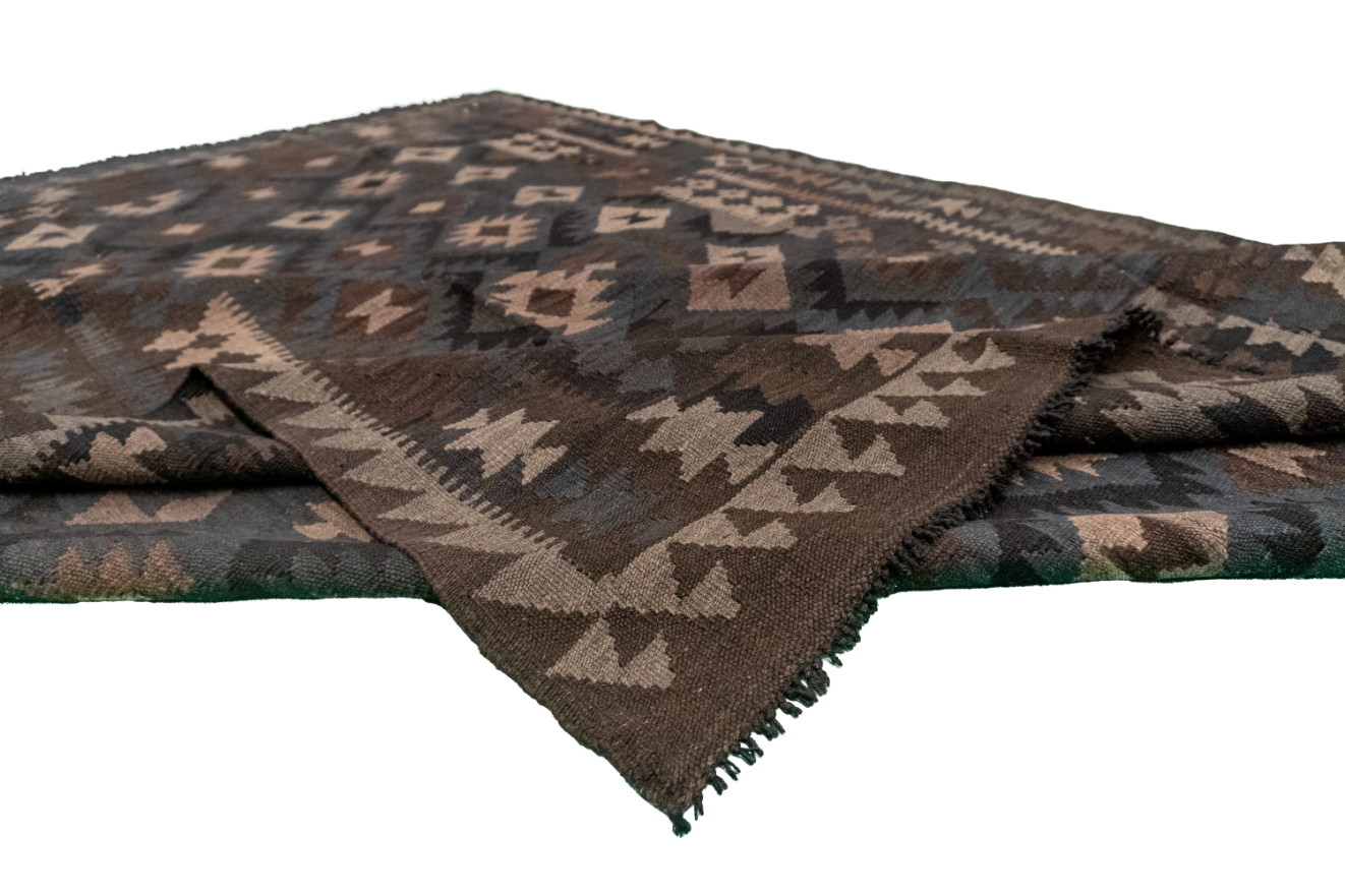 W 7 L 9.6 Kilim 100% Wool Hand-Woven Geometric Design - 63349