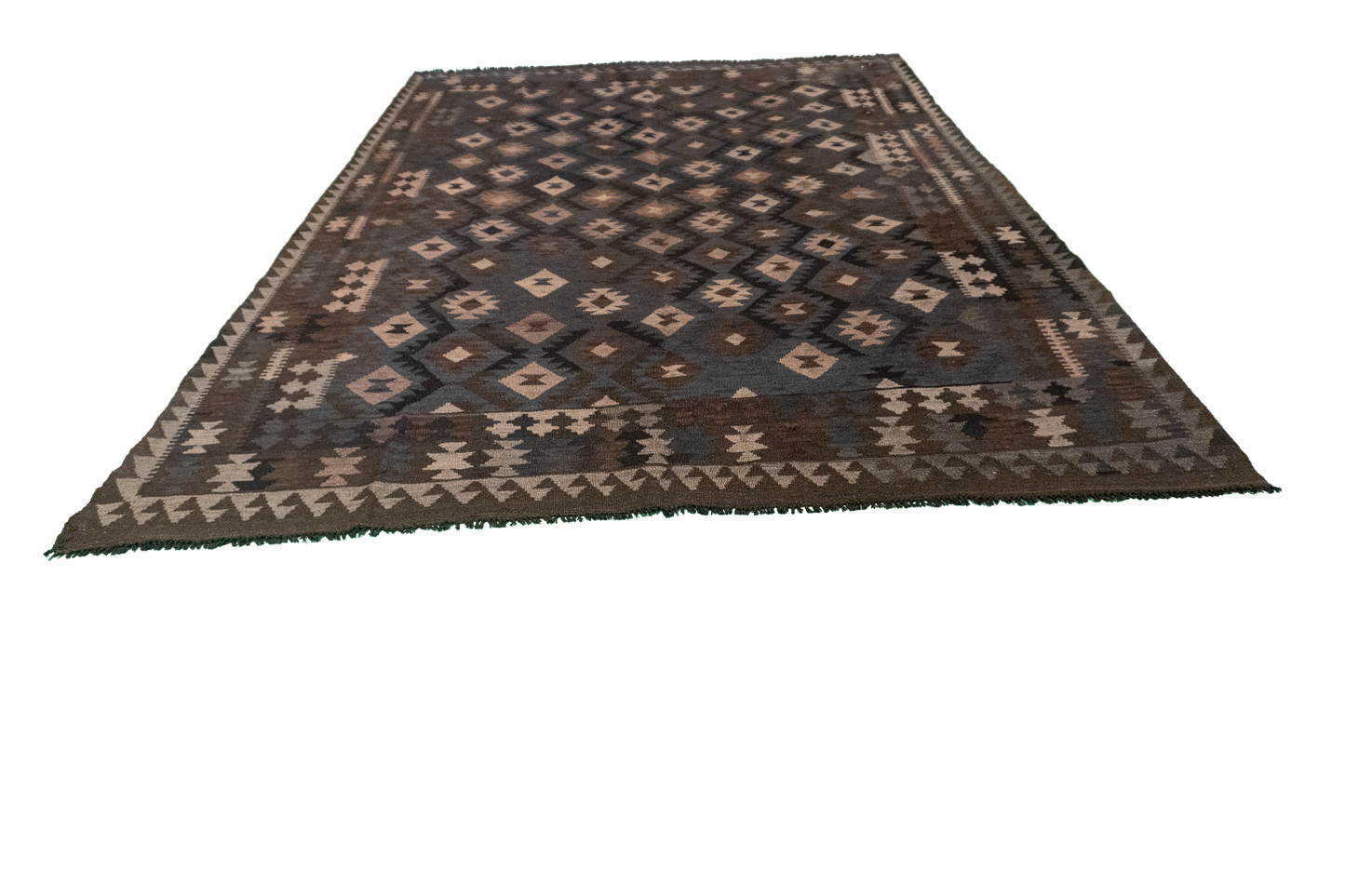 W 7 L 9.6 Kilim 100% Wool Hand-Woven Geometric Design - 63349