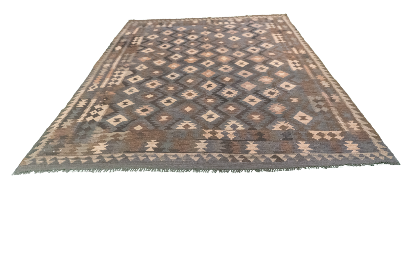 W 7 L 9.6 Kilim 100% Wool Hand-Woven Geometric Design - 63349