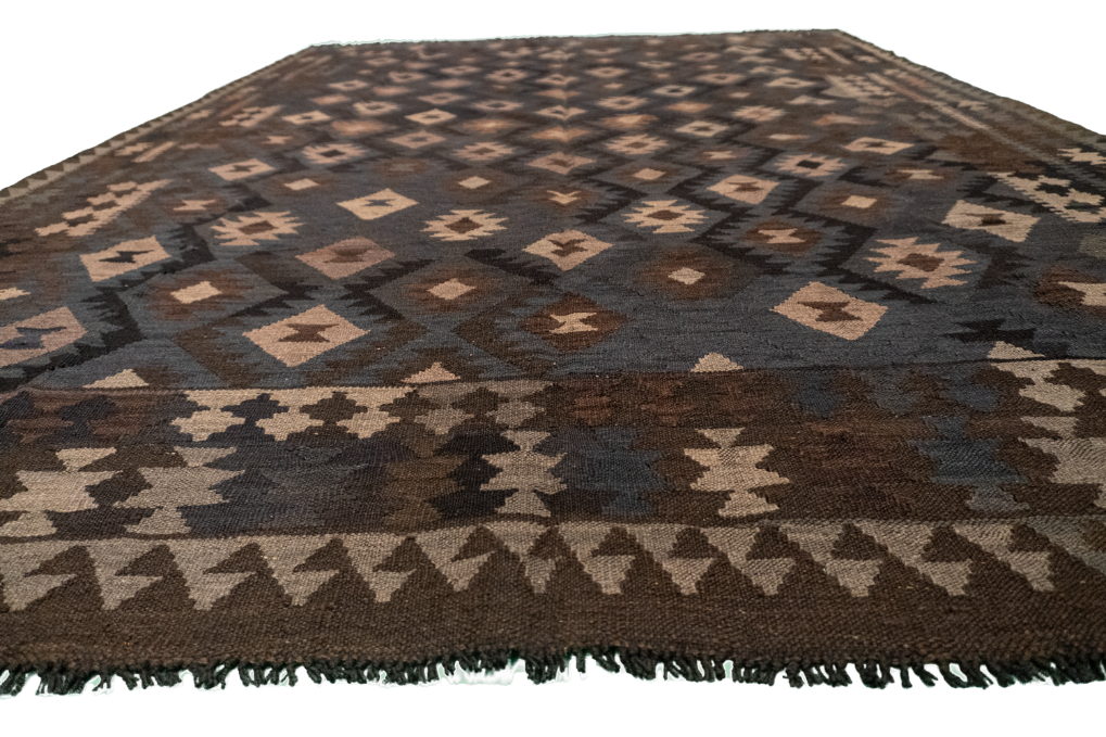 W 7 L 9.6 Kilim 100% Wool Hand-Woven Geometric Design - 63349
