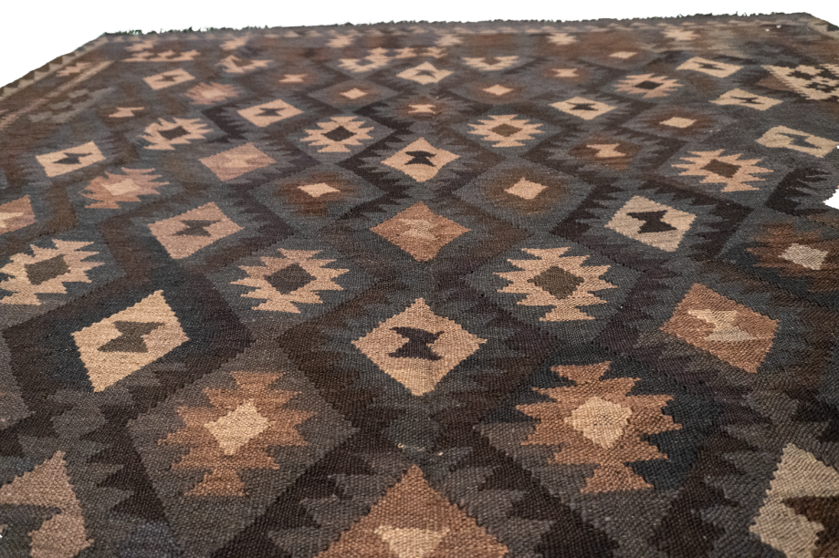 W 7 L 9.6 Kilim 100% Wool Hand-Woven Geometric Design - 63349