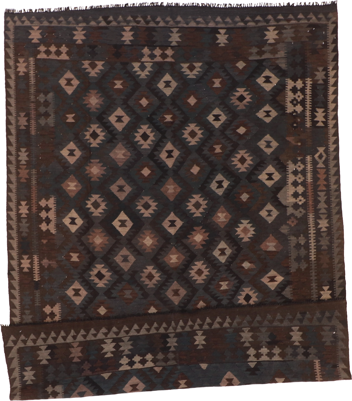 W 7 L 9.6 Kilim 100% Wool Hand-Woven Geometric Design - 63349
