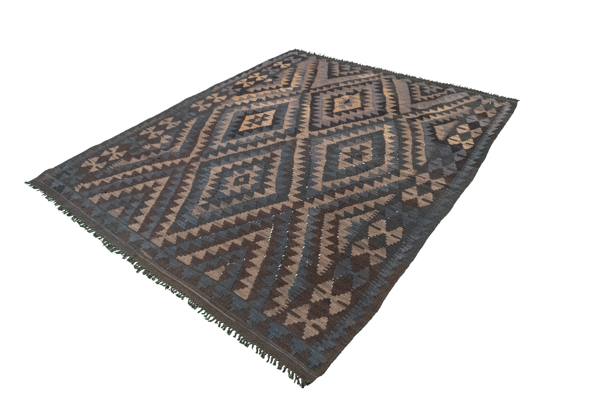 W 5.3 - L 6.5 - Kilim Fine/Wool Geometric Rectangle - Finest Hand-Made Quality Wool - 63352