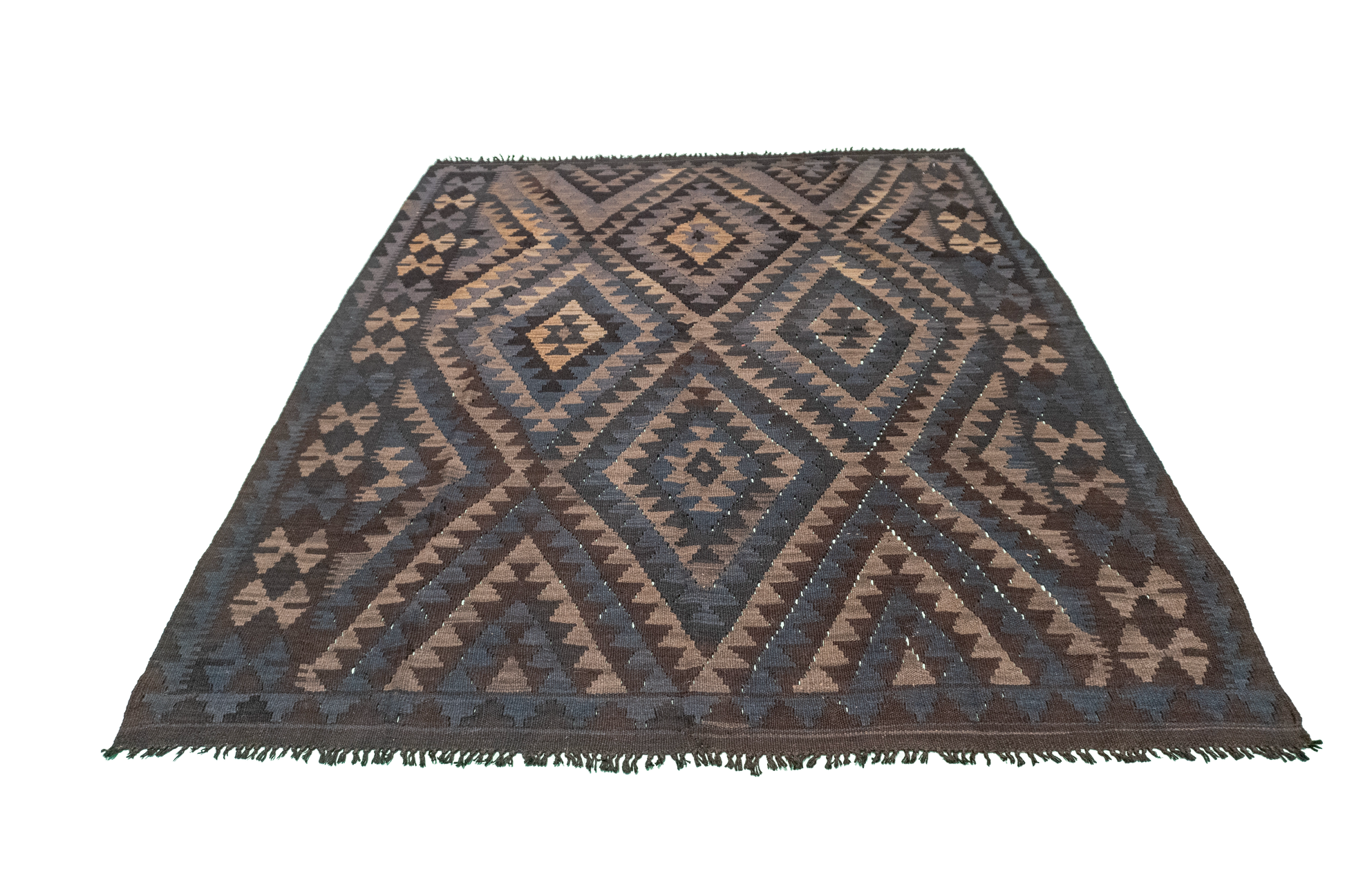 W 5.3 - L 6.5 - Kilim Fine/Wool Geometric Rectangle - Finest Hand-Made Quality Wool - 63352
