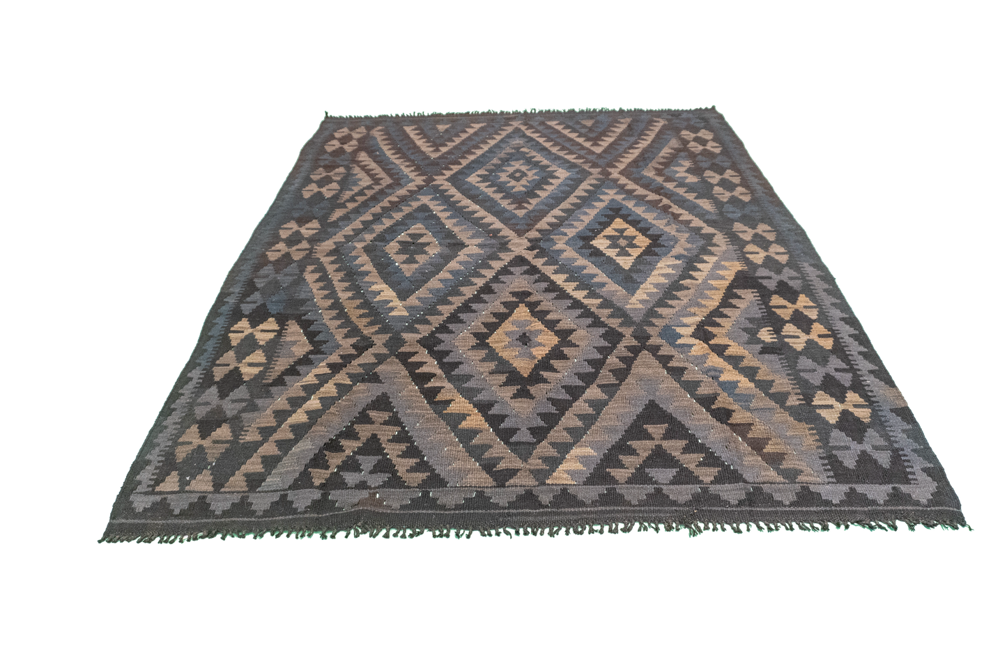 W 5.3 - L 6.5 - Kilim Fine/Wool Geometric Rectangle - Finest Hand-Made Quality Wool - 63352