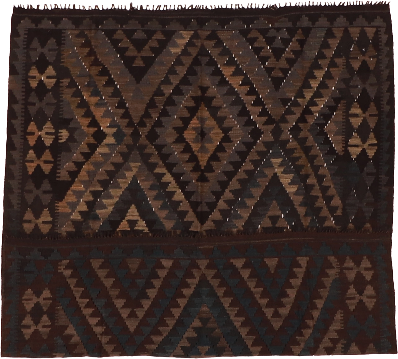 W 5.3 - L 6.5 - Kilim Fine/Wool Geometric Rectangle - Finest Hand-Made Quality Wool - 63352