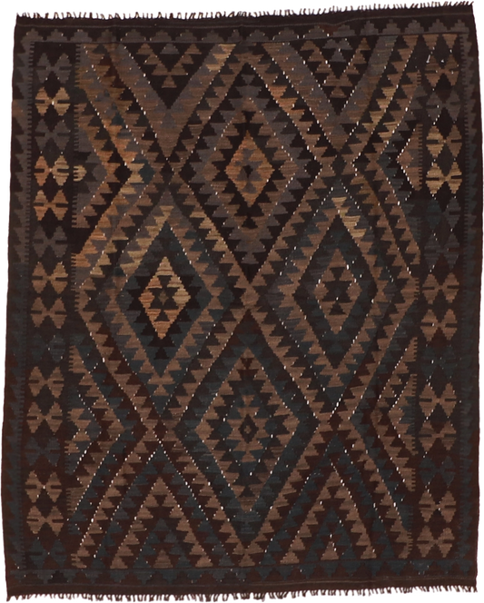 W 5.3 L 6.5 Kilim 100% Wool Hand-Woven Geometric Design - 63352
