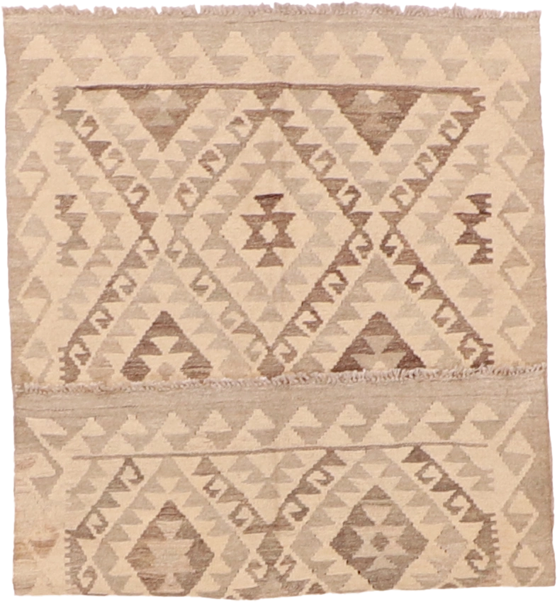 W 3.3 L 4.10 Kilim 100% Wool Hand-Woven Geometric Design - 63372
