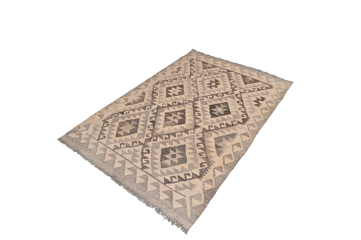 W 3.3 L 4.10 Kilim 100% Wool Hand-Woven Geometric Design - 63372