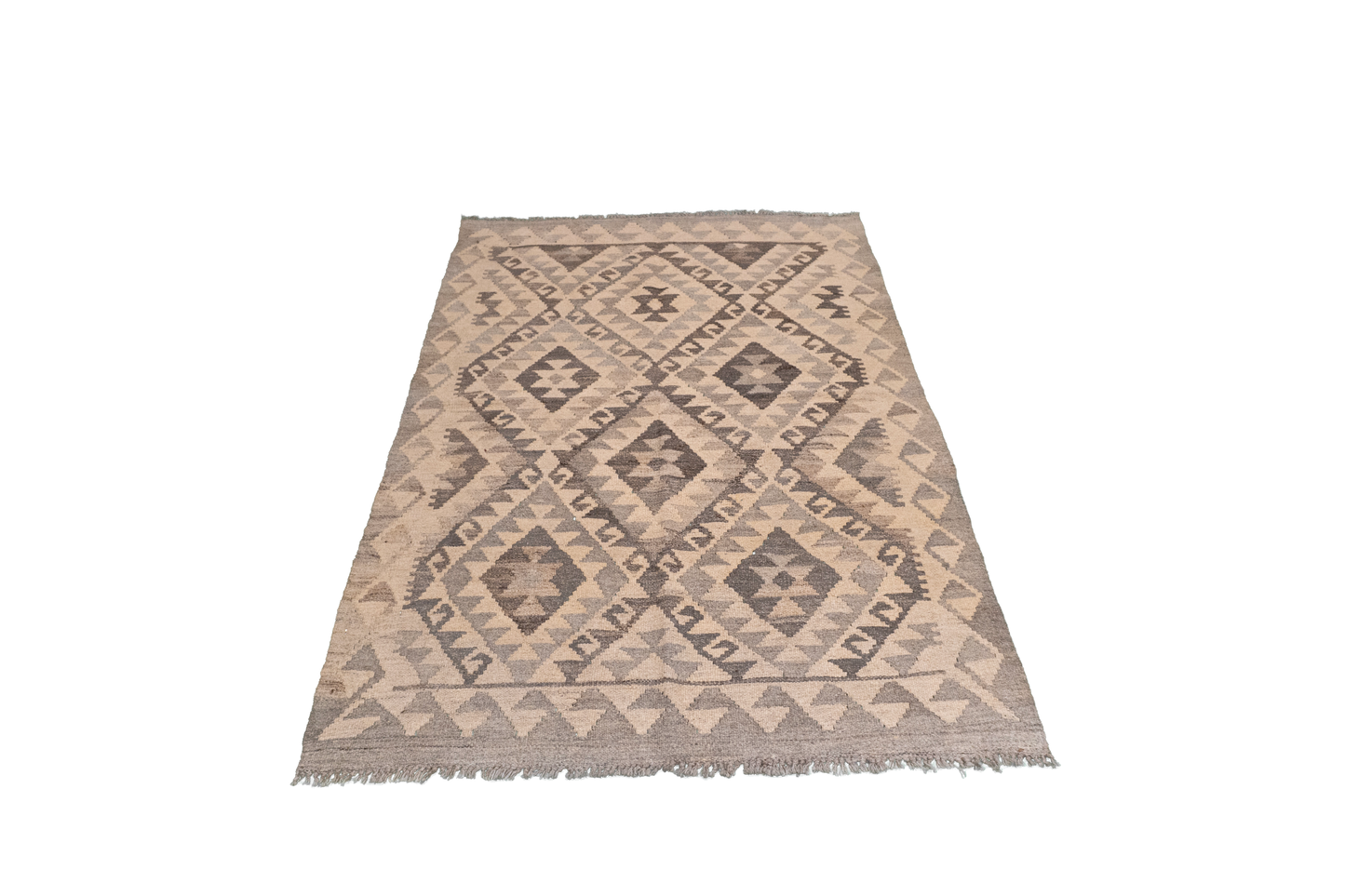 W 3.3 L 4.10 Kilim 100% Wool Hand-Woven Geometric Design - 63372