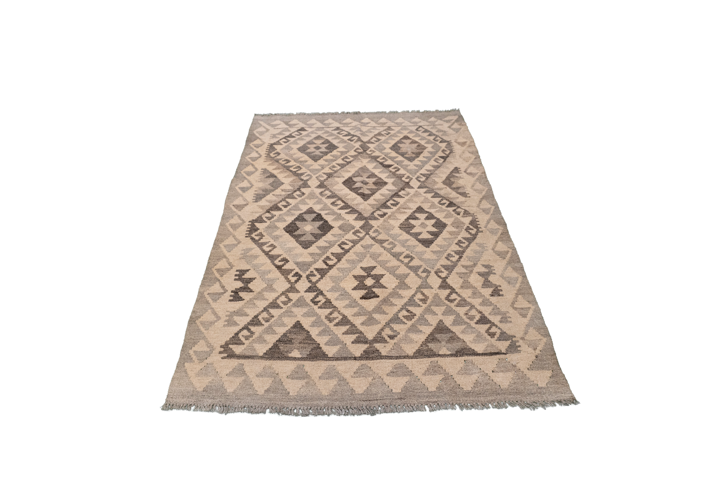W 3.3 L 4.10 Kilim 100% Wool Hand-Woven Geometric Design - 63372