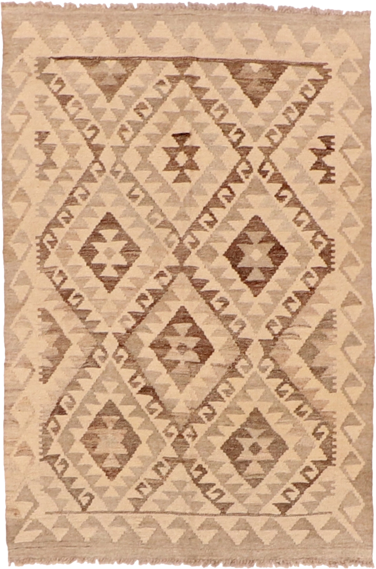 W 3.3 L 4.10 Kilim 100% Wool Hand-Woven Geometric Design - 63372
