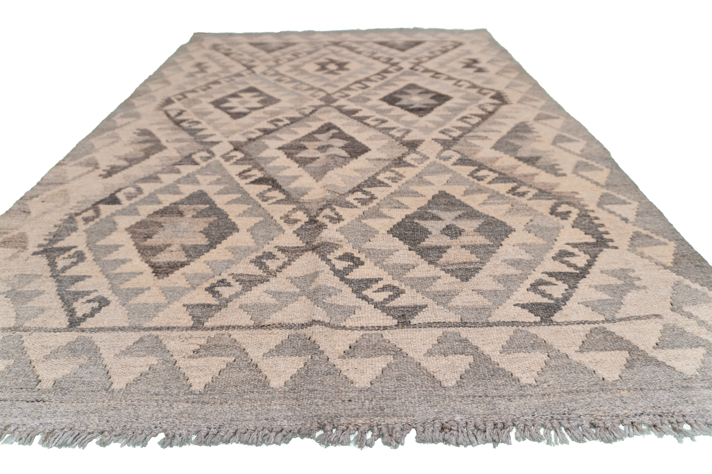 W 3.3 L 4.10 Kilim 100% Wool Hand-Woven Geometric Design - 63372