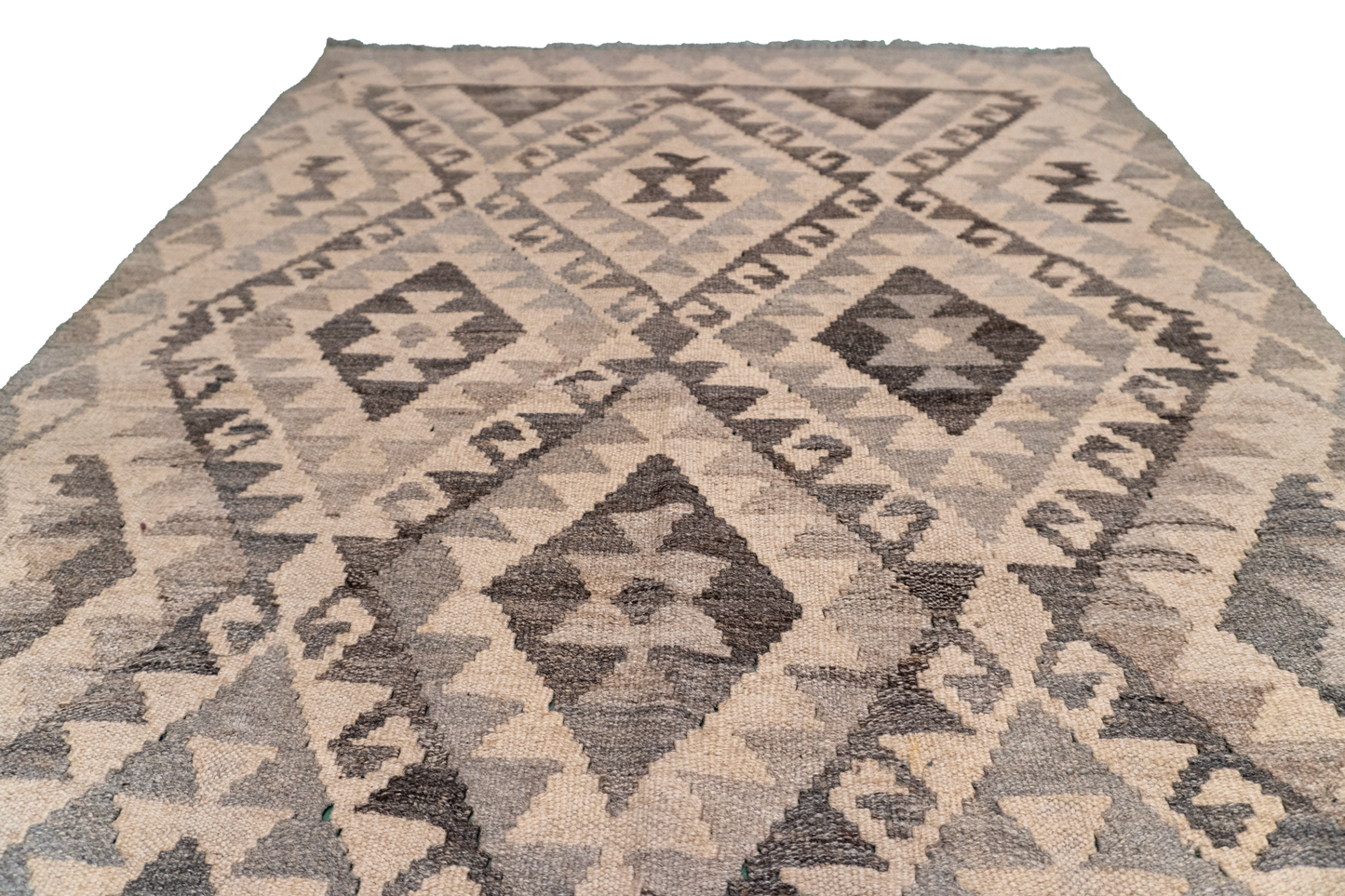 W 3.3 L 4.10 Kilim 100% Wool Hand-Woven Geometric Design - 63372