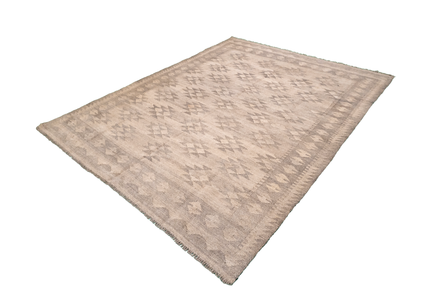 W 5.1 - L 6.7 - Kilim Fine/Wool Geometric Rectangle - Finest Hand-Made Quality Wool - 63373