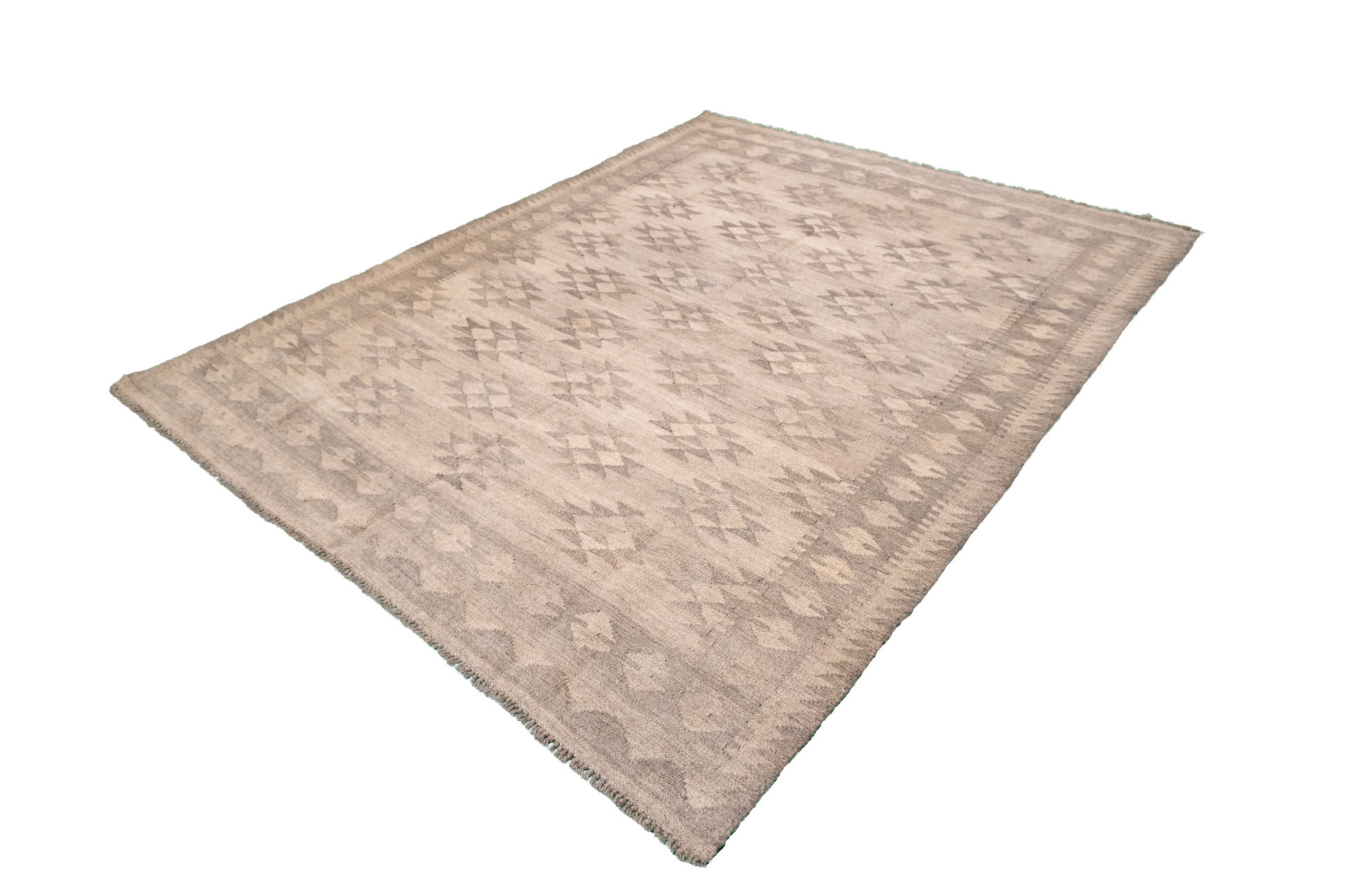 W 5.1 - L 6.7 - Kilim Fine/Wool Geometric Rectangle - Finest Hand-Made Quality Wool - 63373