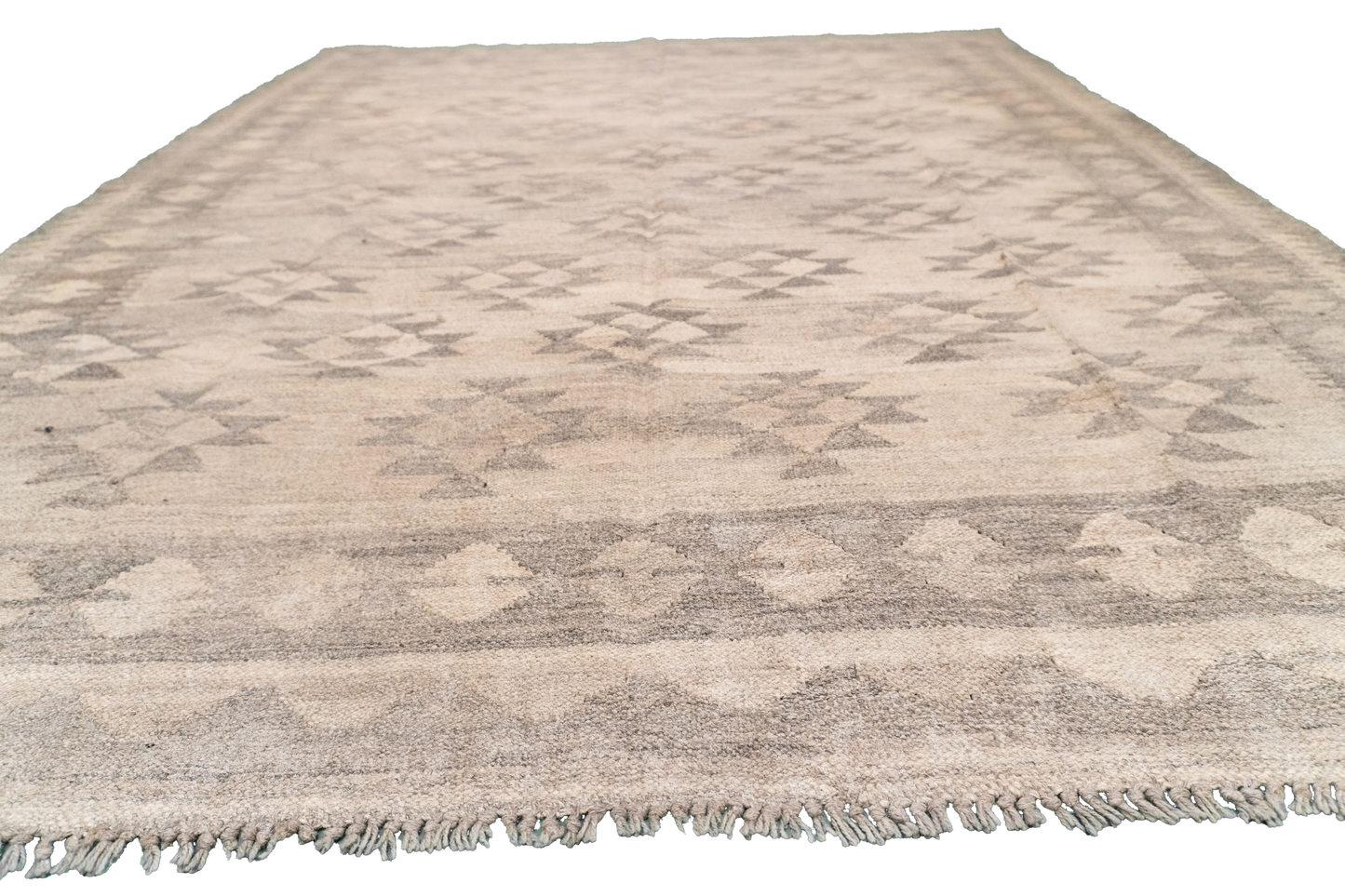 W 5.1 - L 6.7 - Kilim Fine/Wool Geometric Rectangle - Finest Hand-Made Quality Wool - 63373
