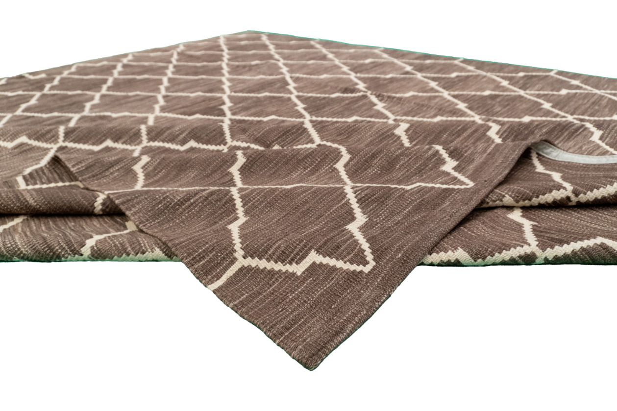 W 8.5 L 9.7 Kilim 100% Wool Hand-Woven Geometric Design - 63394