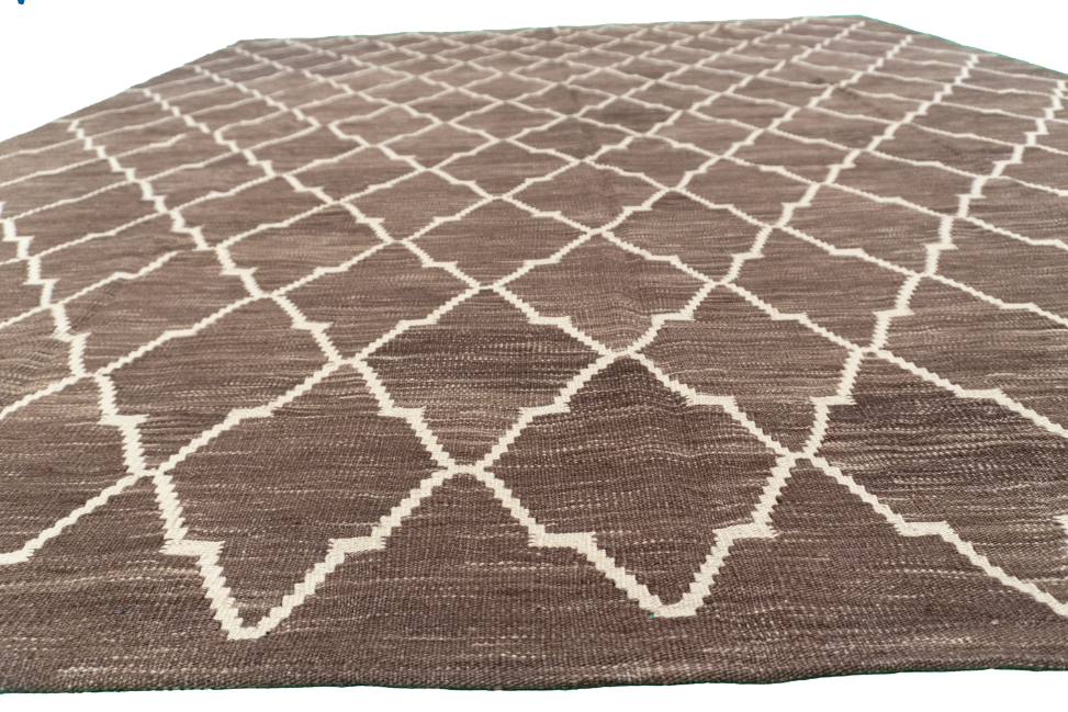 W 8.5 L 9.7 Kilim 100% Wool Hand-Woven Geometric Design - 63394
