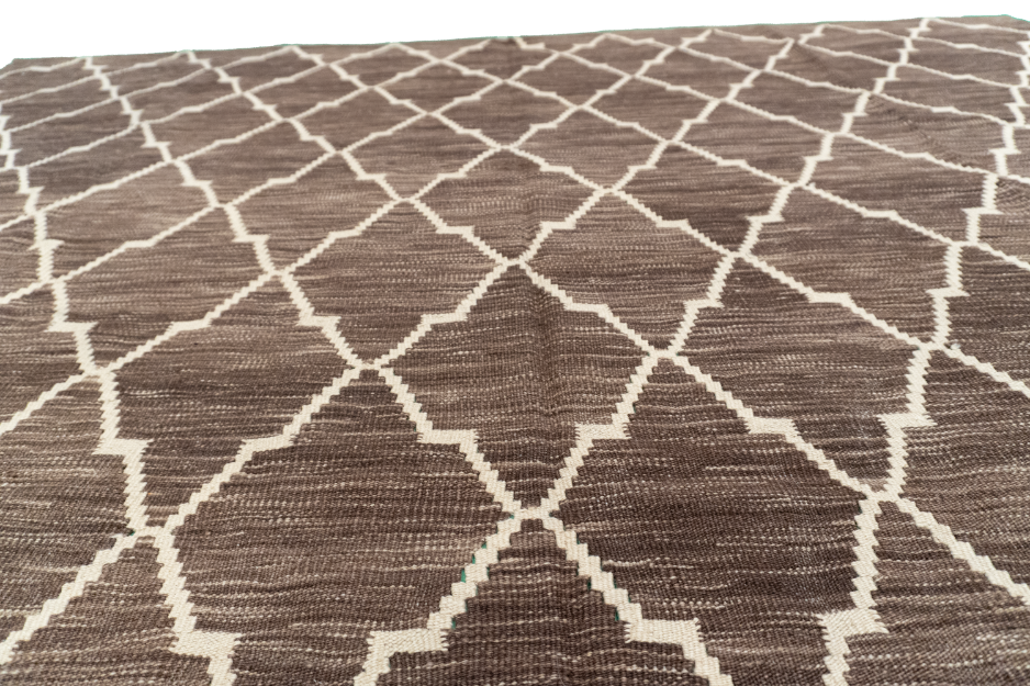 W 8.5 L 9.7 Kilim 100% Wool Hand-Woven Geometric Design - 63394