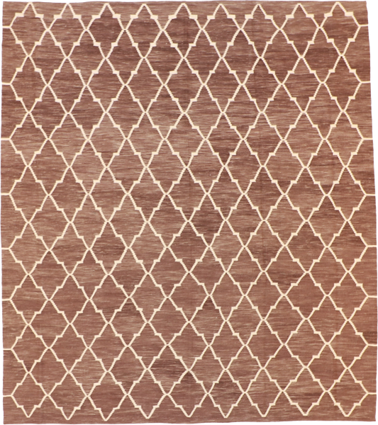 W 8.5 L 9.7 Kilim 100% Wool Hand-Woven Geometric Design - 63394