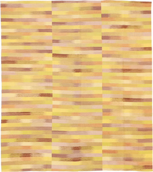 W 8.6 L 9.7 Kilim 100% Wool Hand-Woven Geometric Design - 63397