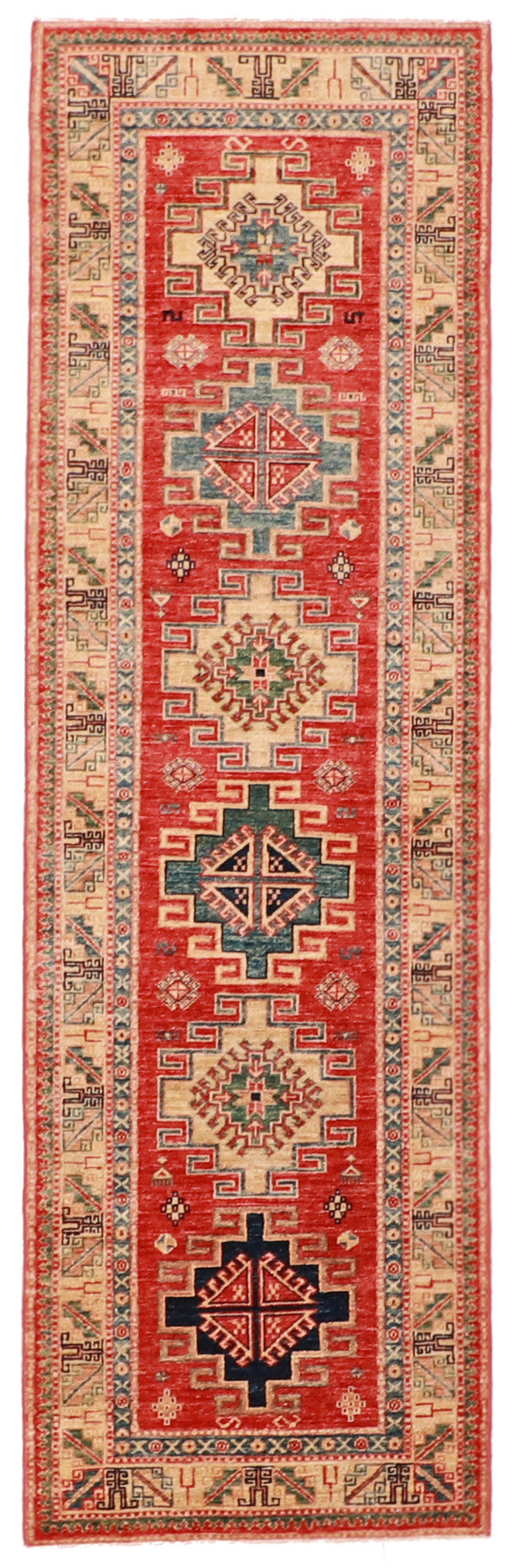 W 2.6 L 8.5 Shirvan Runner 100% Wool Handmade Pakistan Geometric Design - 63425